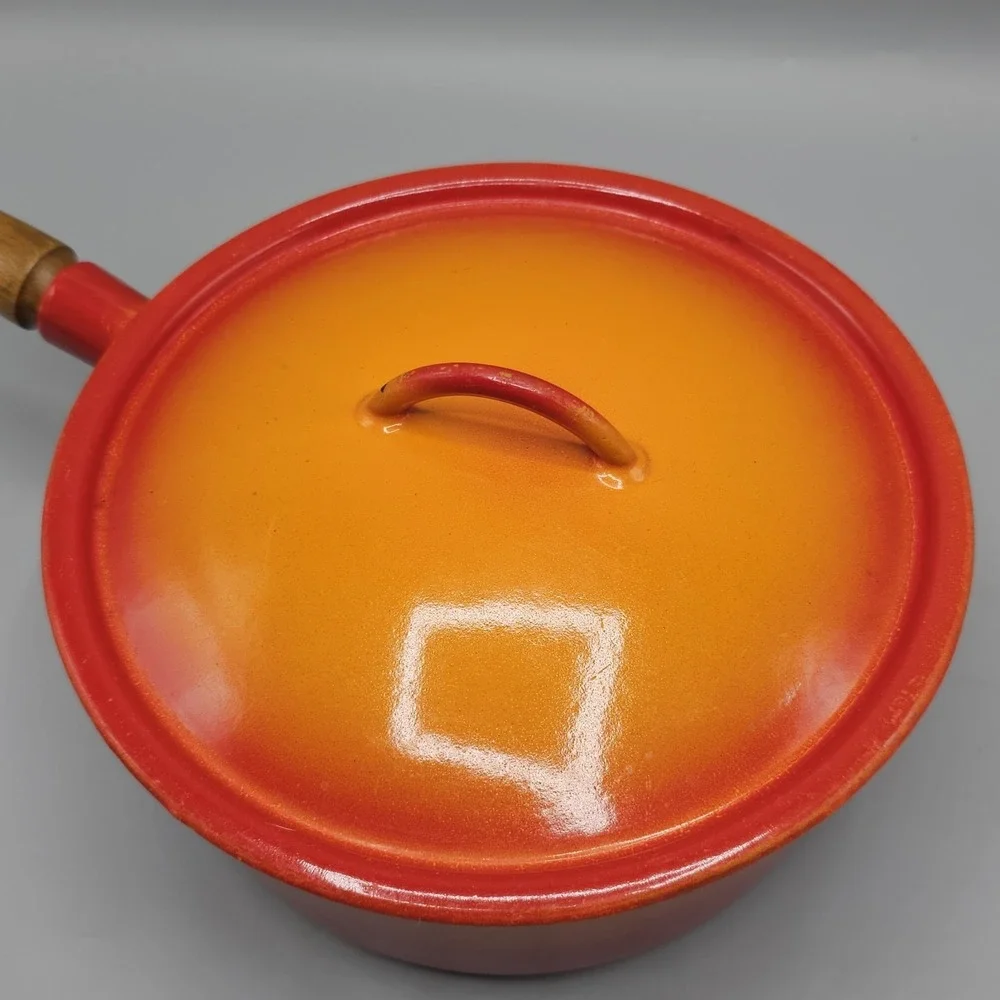 Vintage Orange Flame Descoware FE-18‎ Sauce Pan 3 QT With Lid Belgium